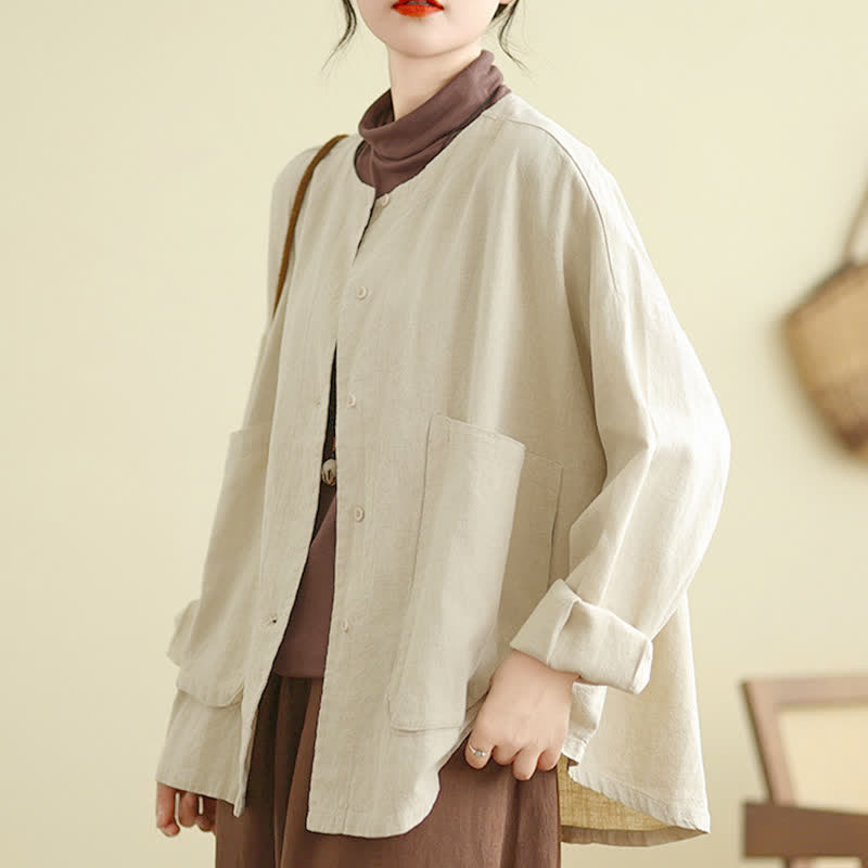 Buddha Stones Plain Design Long Sleeve Women's Jacket With Pockets - Beige - US14,UK/AU18,EU46 (2XL) - image 0