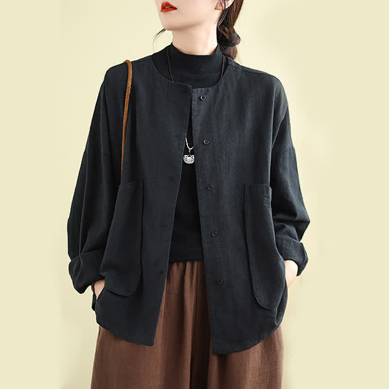 Buddha Stones Plain Design Long Sleeve Women's Jacket With Pockets - Black - US14,UK/AU18,EU46 (2XL) - image 10