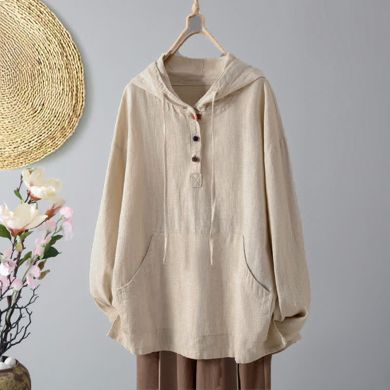 Buddha Stones Women's Plain Buttons Design Long Sleeve Hoodie With Pockets - Beige - US8-10,UK/AU12-14,EU40-42 (2XL) - image 0