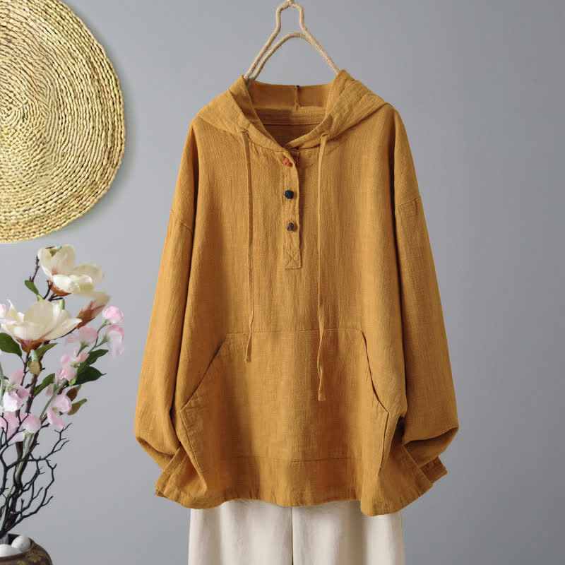 Buddha Stones Women's Plain Buttons Design Long Sleeve Hoodie With Pockets - DarkOrange - US8-10,UK/AU12-14,EU40-42 (2XL) - image 7