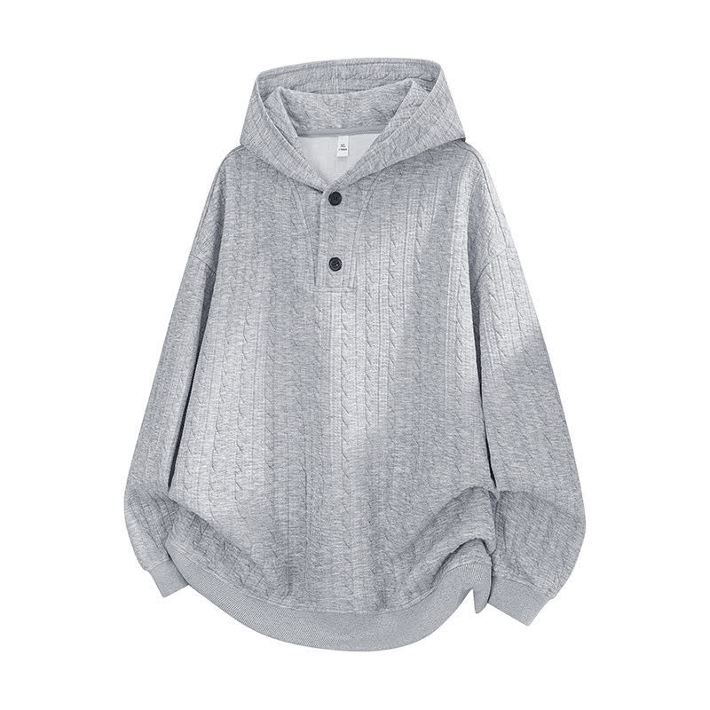 Buddha Stones Fall Winter Buttons Twisted Design Long Sleeve Men's Hoodie - LightGrey - US/UK/AU42,EU52 (3XL) - image 0