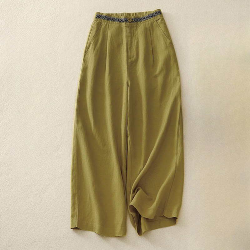 Buddha Stones Summer Plain Color 7-8 Length Women's Wide Leg Cropped Pants With Pockets Zipper - DarkGoldenrod - US8-10,UK/AU12-14,EU40-42 (2XL) - image 0