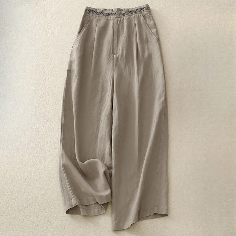 Buddha Stones Summer Plain Color 7-8 Length Women's Wide Leg Cropped Pants With Pockets Zipper - Tan - US8-10,UK/AU12-14,EU40-42 (2XL) - image 11