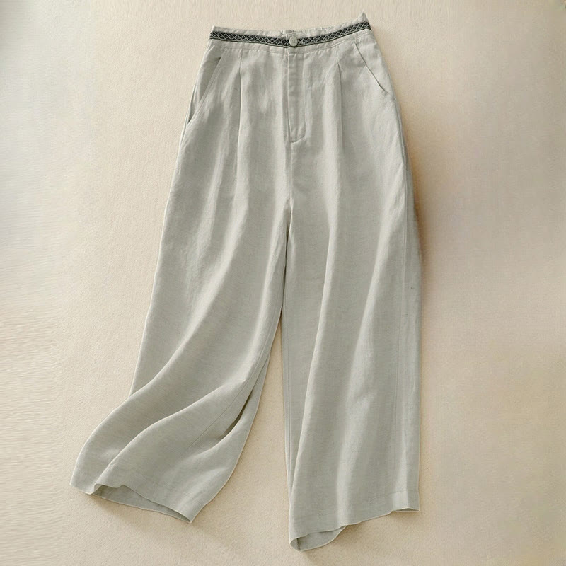 Buddha Stones Summer Plain Color 7-8 Length Women's Wide Leg Cropped Pants With Pockets Zipper - Beige - US8-10,UK/AU12-14,EU40-42 (2XL) - image 5