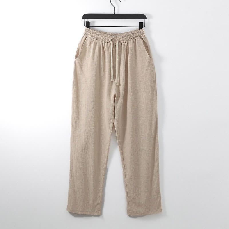 Buddha Stones Solid Color Cotton Linen Casual Loose Men's Pants With Pockets - PeachPuff - US/UK/AU54,EU64 (9XL) - image 7