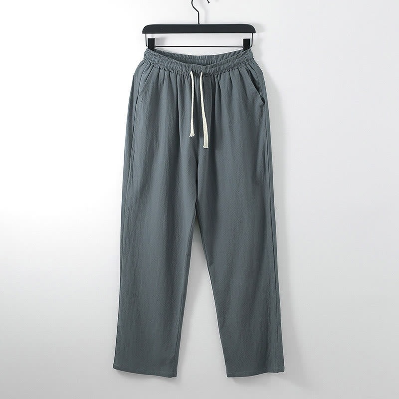 Buddha Stones Solid Color Cotton Linen Casual Loose Men's Pants With Pockets - DimGray - US/UK/AU54,EU64 (9XL) - image 0