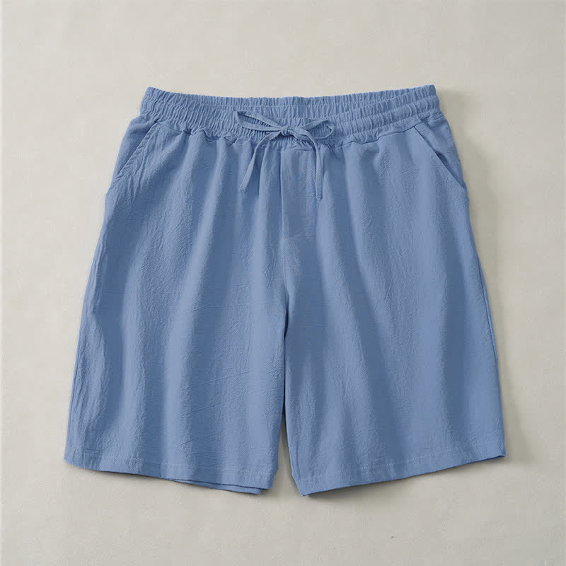 Buddha Stones Summer Casual Drawstring Solid Cotton Men's Shorts With Pockets - CornflowerBlue - US/UK/AU44,EU54 (3XL) - image 0