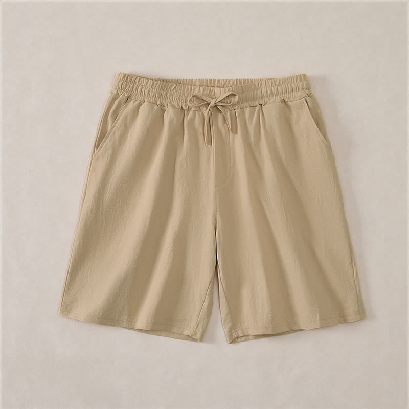 Buddha Stones Summer Casual Drawstring Solid Cotton Men's Shorts With Pockets - Tan - US/UK/AU44,EU54 (3XL) - image 16