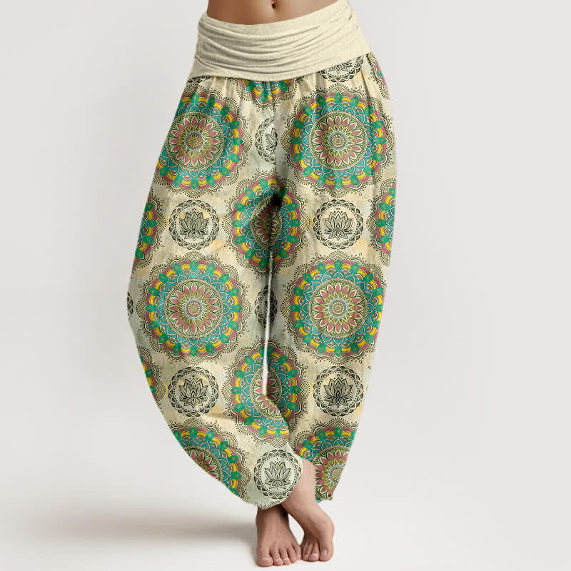 Buddha Stones Cotton Boho Mandala Pattern Women's Elastic Waist Harem Pants - Beige - US16,UK/AU20,EU48 (3XL) - image 0
