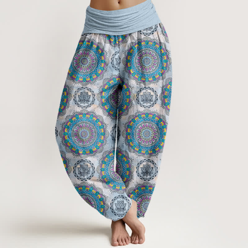 Buddha Stones Cotton Boho Mandala Pattern Women's Elastic Waist Harem Pants - LightSkyBlue - US16,UK/AU20,EU48 (3XL) - image 5