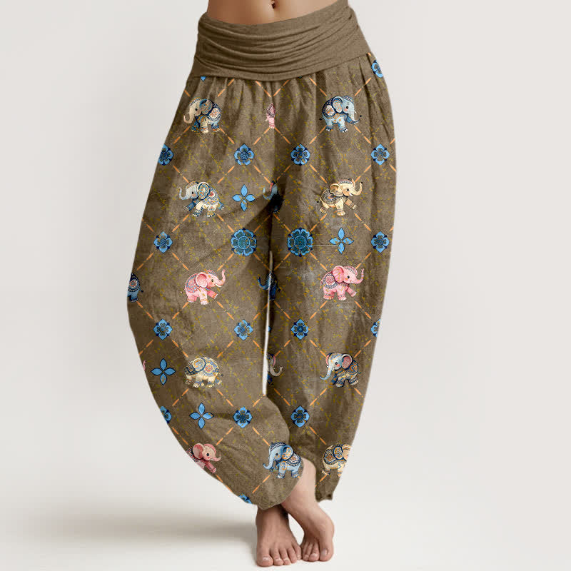 Buddha Stones Cotton Elephant Floral Pattern Women's Elastic Waist Harem Pants - DarkGoldenrod - US16,UK/AU20,EU48 (3XL) - image 5