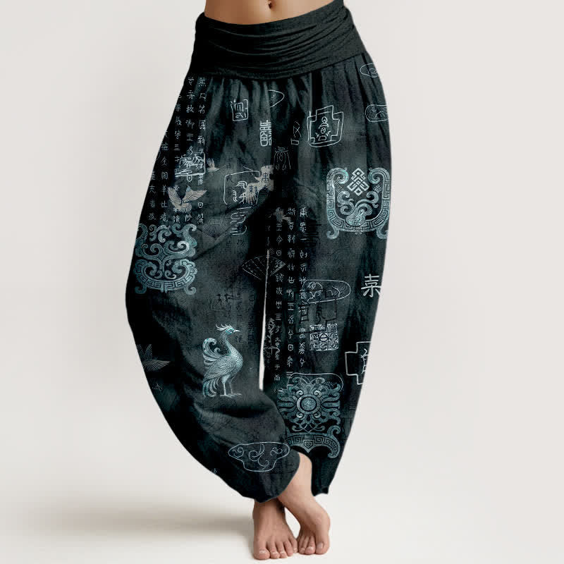 Buddha Stones Cotton Phoenix Cloud Pattern Women's Elastic Waist Harem Pants - DarkSlateGray - US16,UK/AU20,EU48 (3XL) - image 8