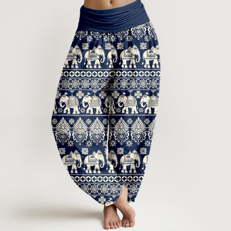 Buddha Stones Cotton Elephant Tribal Stripe Pattern Women's Elastic Waist Harem Pants - Navy - US16,UK/AU20,EU48 (3XL) - image 0
