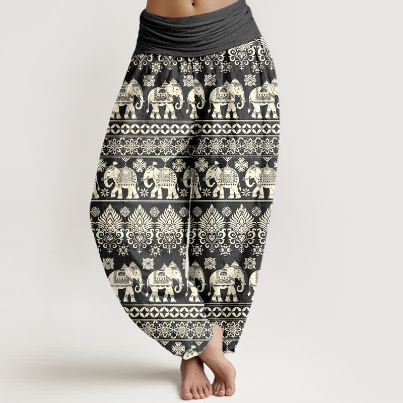 Buddha Stones Cotton Elephant Tribal Stripe Pattern Women's Elastic Waist Harem Pants - DimGray - US16,UK/AU20,EU48 (3XL) - image 5