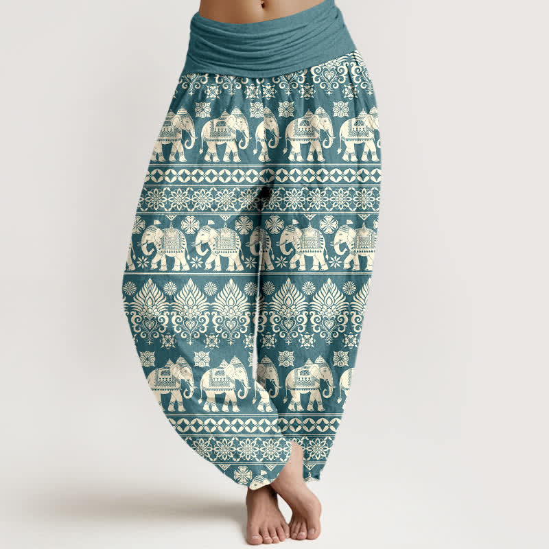Buddha Stones Cotton Elephant Tribal Stripe Pattern Women's Elastic Waist Harem Pants - Teal - US16,UK/AU20,EU48 (3XL) - image 8