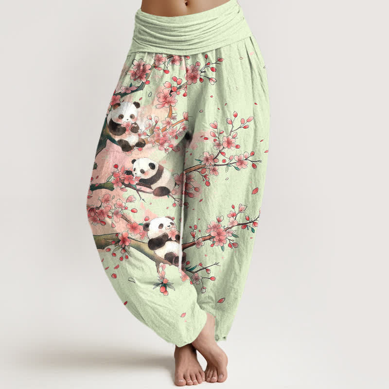Buddha Stones Cotton Panda Sakura Blossom Pattern Women's Elastic Waist Harem Pants - Honeydew - US16,UK/AU20,EU48 (3XL) - image 5
