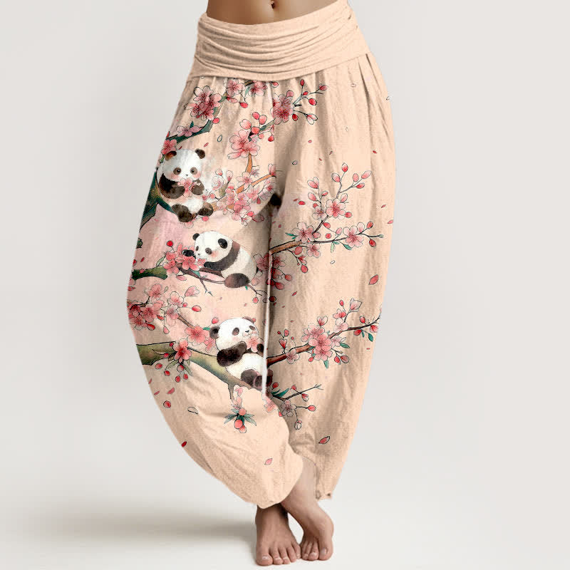 Buddha Stones Cotton Panda Sakura Blossom Pattern Women's Elastic Waist Harem Pants - PeachPuff - US16,UK/AU20,EU48 (3XL) - image 8