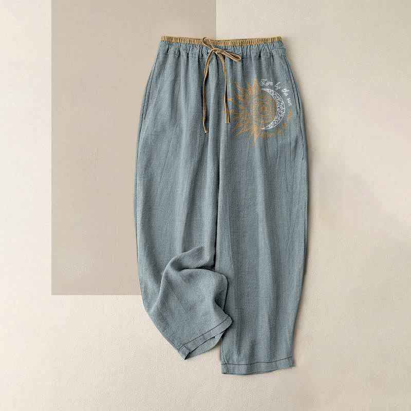 Buddha Stones Pure Cotton Sun and Moon Mandala Pattern Women's Elastic Waist Pants With Pockets - LightBlue - US16,UK/AU20,EU48 (3XL) - image 8