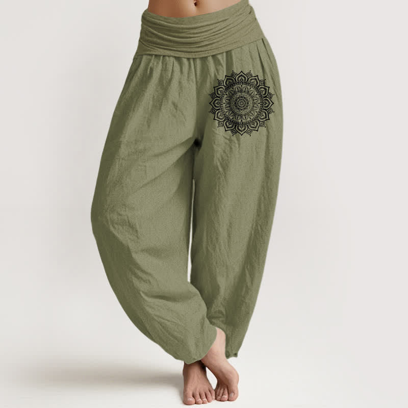 Buddha Stones Pure Cotton Mandala Pattern Women's Elastic Waist Harem Pants - OliveDrab - US16,UK/AU20,EU48 (3XL) - image 11