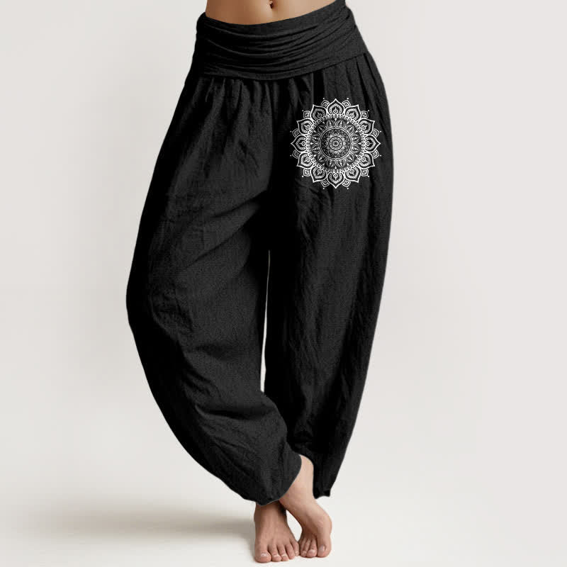 Buddha Stones Pure Cotton Mandala Pattern Women's Elastic Waist Harem Pants - Black - US16,UK/AU20,EU48 (3XL) - image 5