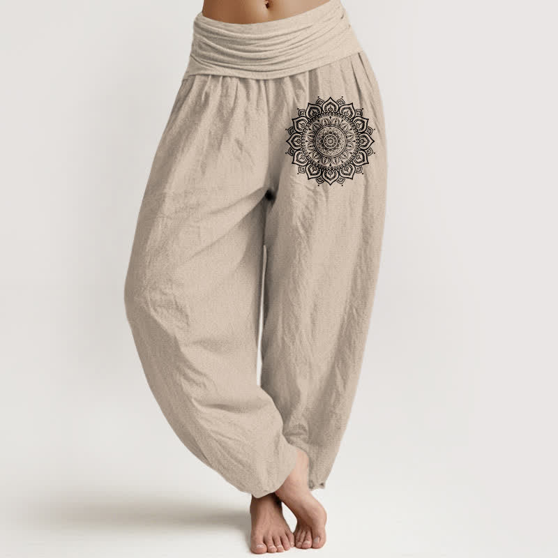 Buddha Stones Pure Cotton Mandala Pattern Women's Elastic Waist Harem Pants - Tan - US16,UK/AU20,EU48 (3XL) - image 14