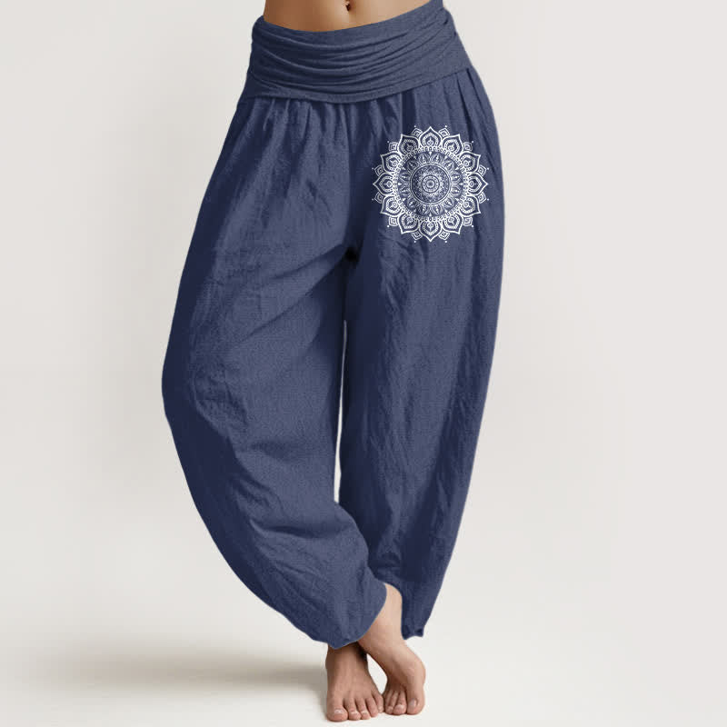 Buddha Stones Pure Cotton Mandala Pattern Women's Elastic Waist Harem Pants - DarkSlateBlue - US16,UK/AU20,EU48 (3XL) - image 0