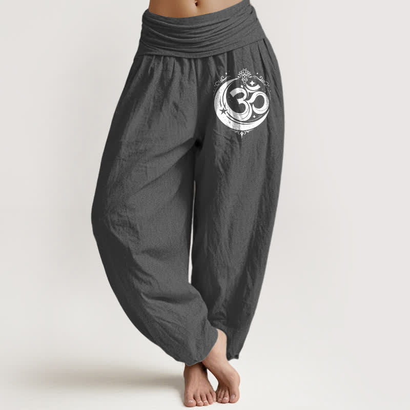 Buddha Stones Pure Cotton Sacred Om Pattern Women's Elastic Waist Harem Pants - DimGray - US16,UK/AU20,EU48 (3XL) - image 11