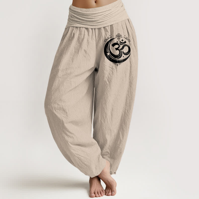 Buddha Stones Pure Cotton Sacred Om Pattern Women's Elastic Waist Harem Pants - Tan - US16,UK/AU20,EU48 (3XL) - image 14