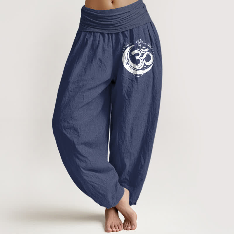 Buddha Stones Pure Cotton Sacred Om Pattern Women's Elastic Waist Harem Pants - DarkSlateBlue - US16,UK/AU20,EU48 (3XL) - image 8
