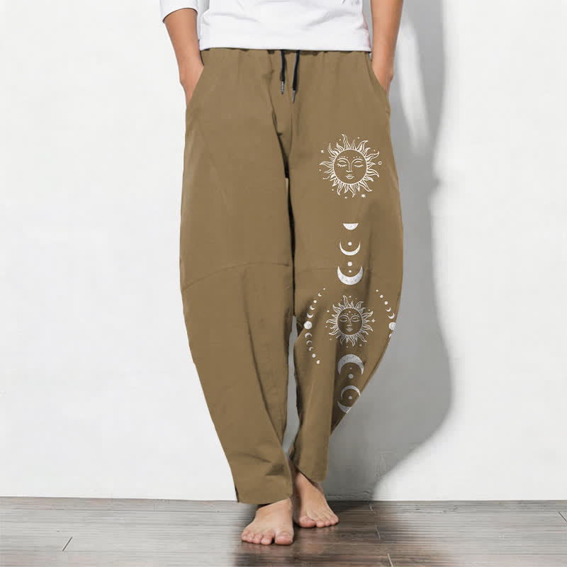 Buddha Stones Pure Cotton Sun Moon Phase Pattern Drawstring Men's Tapered Pants With Pockets - Peru - US/UK/AU50,EU60 (5XL) - image 7