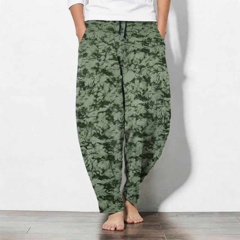 Buddha Stones Pure Cotton Dark Marble Camo Pattern Drawstring Men's Tapered Pants With Pockets - OliveDrab - US/UK/AU50,EU60 (5XL) - image 7