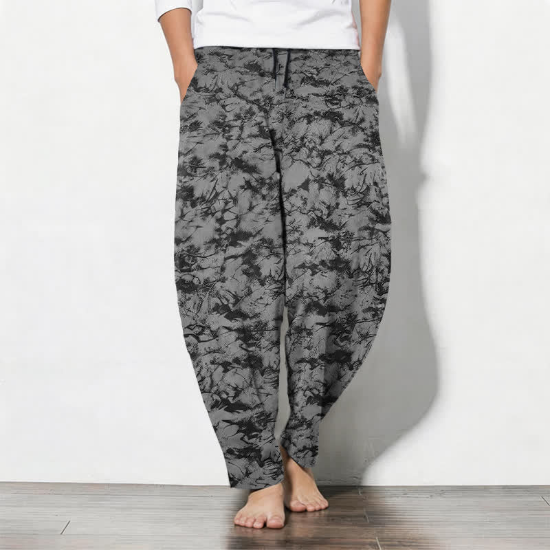 Buddha Stones Pure Cotton Dark Marble Camo Pattern Drawstring Men's Tapered Pants With Pockets - Black - US/UK/AU50,EU60 (5XL) - image 11