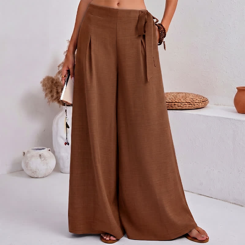 Buddha Stones Spring Casual Retro Plain Drawstring Women's Wide Leg Pants With Pockets - DarkGoldenrod - US14,UK/AU18,EU46 (2XL) - image 12