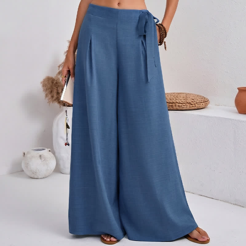 Buddha Stones Spring Casual Retro Plain Drawstring Women's Wide Leg Pants With Pockets - RoyalBlue - US14,UK/AU18,EU46 (2XL) - image 0