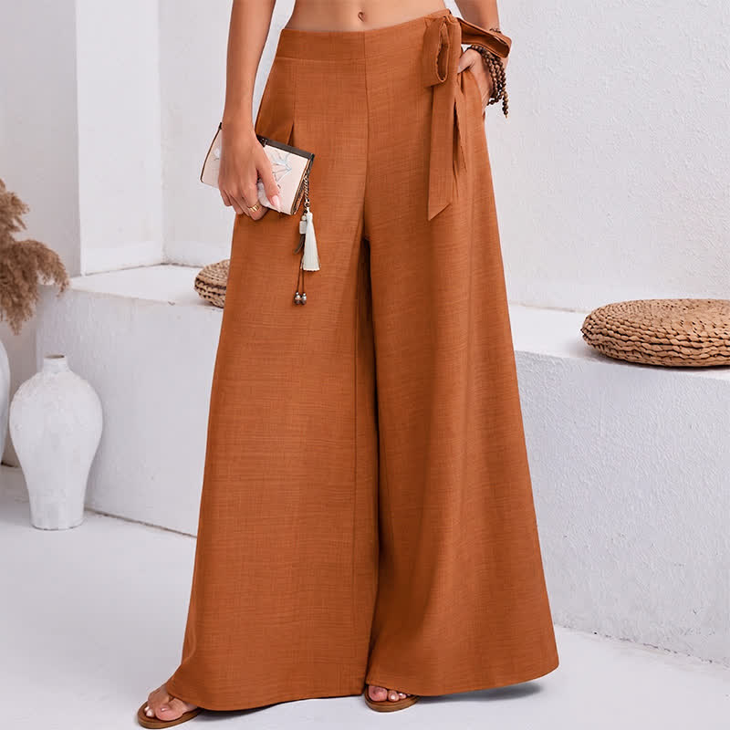 Buddha Stones Spring Casual Retro Plain Drawstring Women's Wide Leg Pants With Pockets - Orange - US14,UK/AU18,EU46 (2XL) - image 14