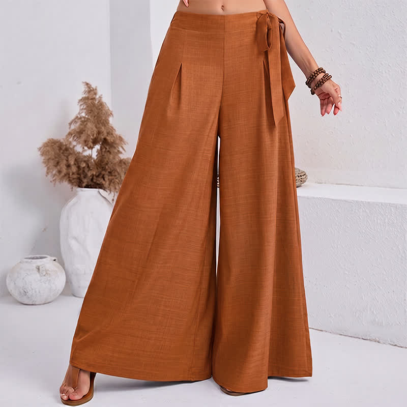 Buddha Stones Spring Casual Retro Plain Drawstring Women's Wide Leg Pants With Pockets - Orange - US14,UK/AU18,EU46 (2XL) - image 14