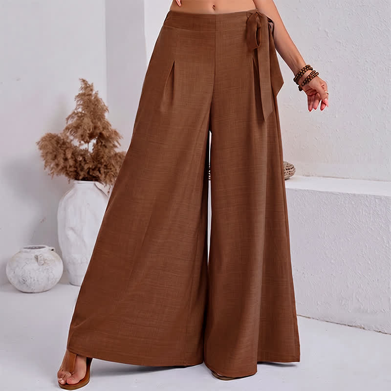 Buddha Stones Spring Casual Retro Plain Drawstring Women's Wide Leg Pants With Pockets - DarkGoldenrod - US14,UK/AU18,EU46 (2XL) - image 12