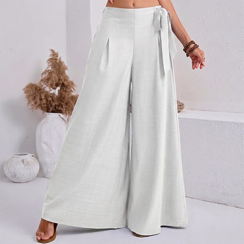 Buddha Stones Spring Casual Retro Plain Drawstring Women's Wide Leg Pants With Pockets - White - US14,UK/AU18,EU46 (2XL) - image 16