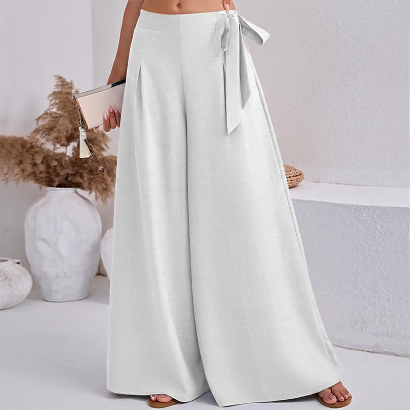 Buddha Stones Spring Casual Retro Plain Drawstring Women's Wide Leg Pants With Pockets - White - US14,UK/AU18,EU46 (2XL) - image 16