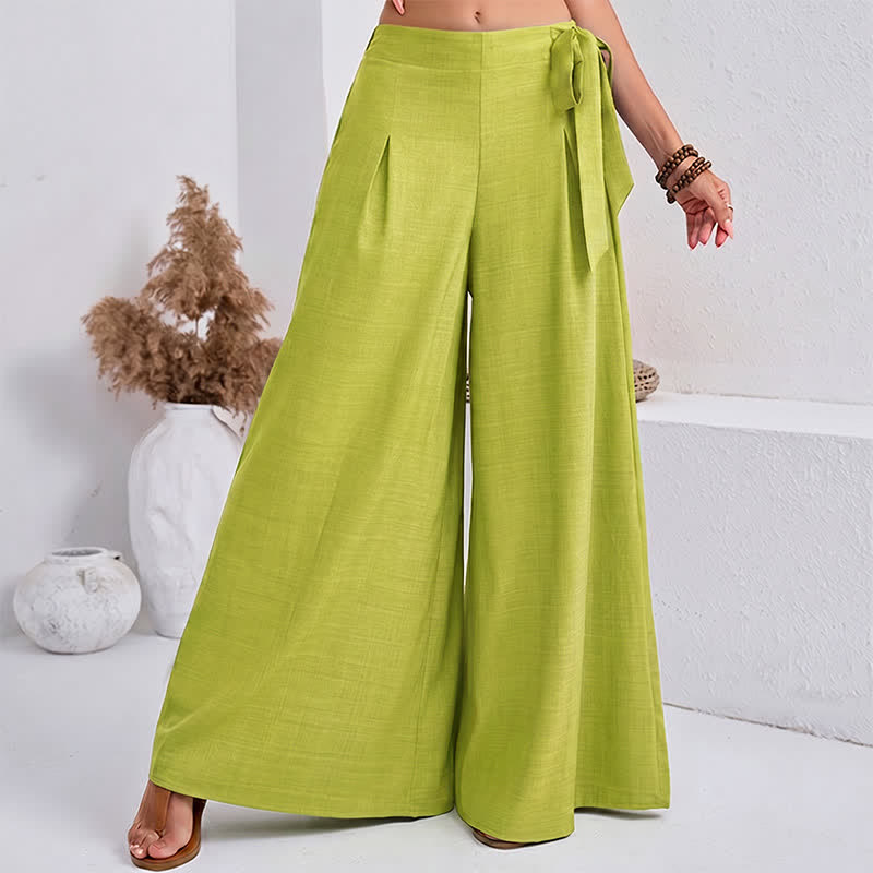 Buddha Stones Spring Casual Retro Plain Drawstring Women's Wide Leg Pants With Pockets - GreenYellow - US14,UK/AU18,EU46 (2XL) - image 10