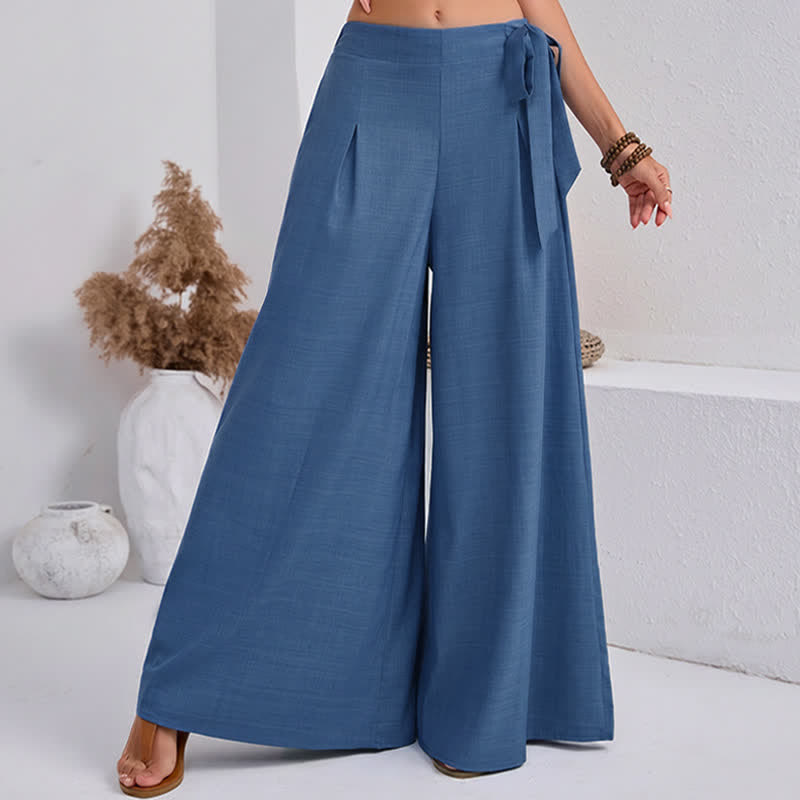 Buddha Stones Spring Casual Retro Plain Drawstring Women's Wide Leg Pants With Pockets - RoyalBlue - US14,UK/AU18,EU46 (2XL) - image 4