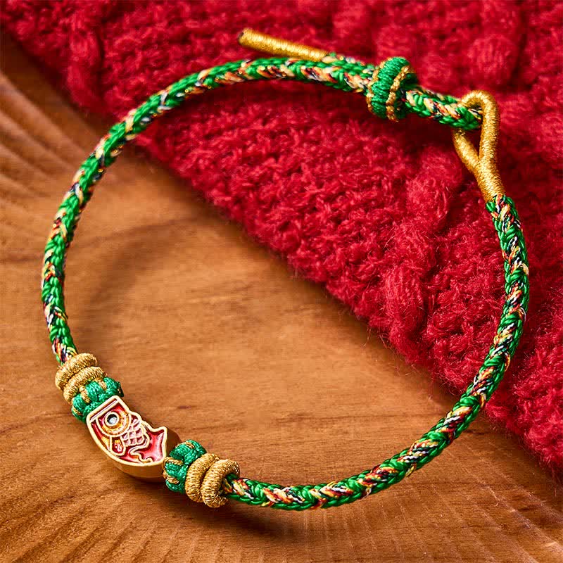 Buddha Stones Hand-Woven String Koi Fish Strength Rope Bracelet - Green(Wrist Circumference: 5.5-7.5 in / 14-19cm) - image 0