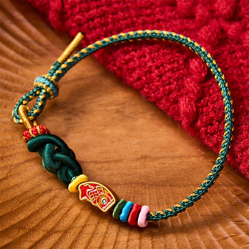 Buddha Stones Hand-Woven Colorful Green String Koi Fish Protection Rope Bracelet - Green(Wrist Circumference: 5.9-7.5 in / 15-19cm) - image 0