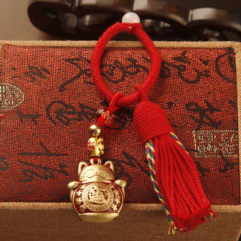 FREE Today: Blessing and Fortune Brass Hand-Woven Red String Fu Character Tassel Keychains - image 1