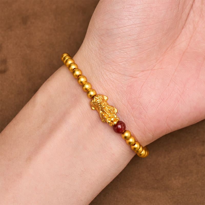 FREE Today: Wealth and Auspicioisness Gold Plated Copper Red Agate Pi Xiu Round Bead Bracelet - image 3