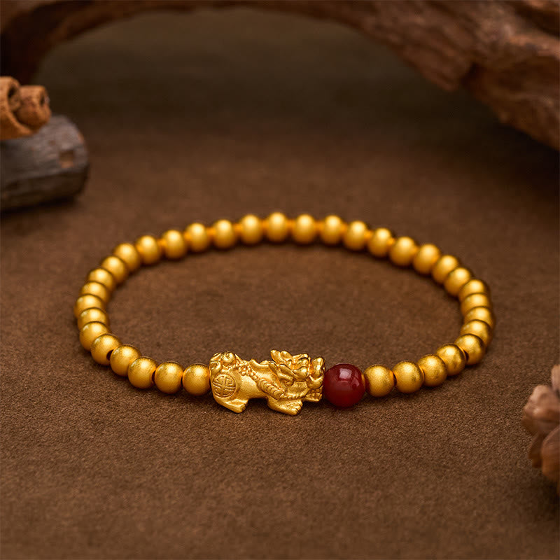 FREE Today: Wealth and Auspicioisness Gold Plated Copper Red Agate Pi Xiu Round Bead Bracelet - PiXiu(Wealth ♥ Luck) - image 0