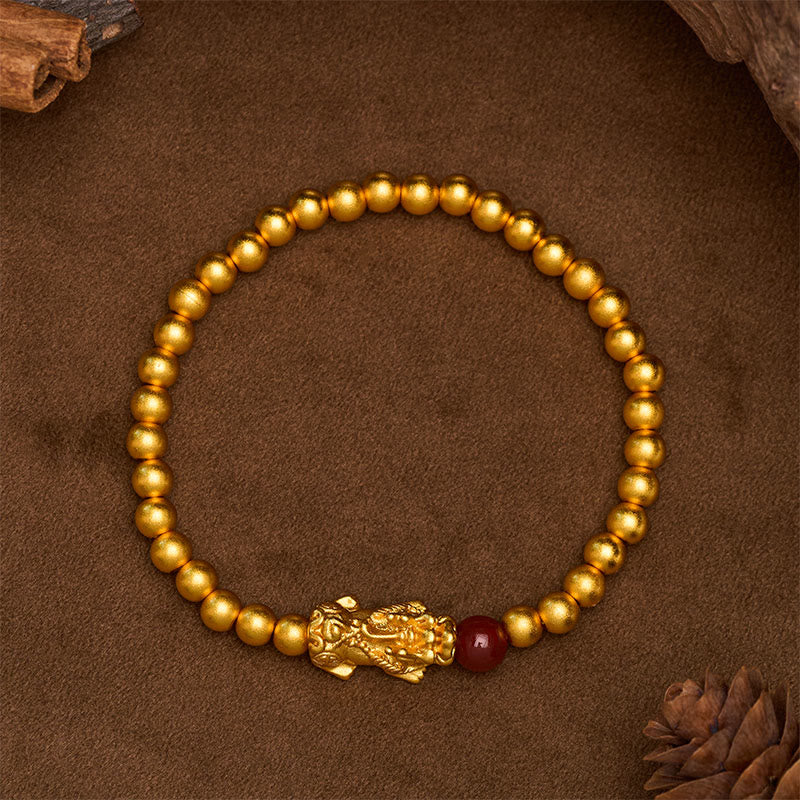 FREE Today: Wealth and Auspicioisness Gold Plated Copper Red Agate Pi Xiu Round Bead Bracelet - image 2