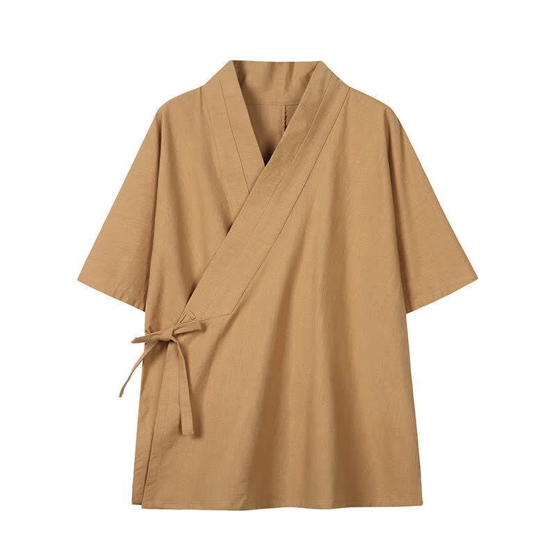 Buddha Stones Spring Summer Minimalist Drawstring Solid Cotton Linen Men's Kimono - Peru - US/UK/AU46,EU56 (5XL) - image 12
