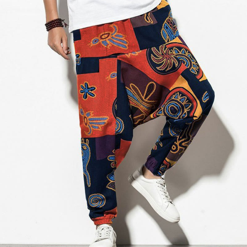 Buddha Stones Red Brown Graffiti Bird Print Men's Harem Pants With Pockets - DarkOrange - US/UK/AU44,EU54 (5XL) - image 12