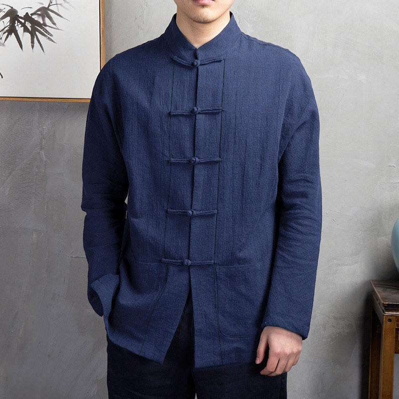 Buddha Stones Solid Color Casual Frog-button Men's Shirt Clothing - SteelBlue - US/UK/AU44,EU54 (5XL) - image 5